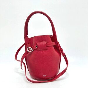 CELINE big bag bucket nano 2WAY Hand Bag Shoulder Bag Leather Red/SilverHardware